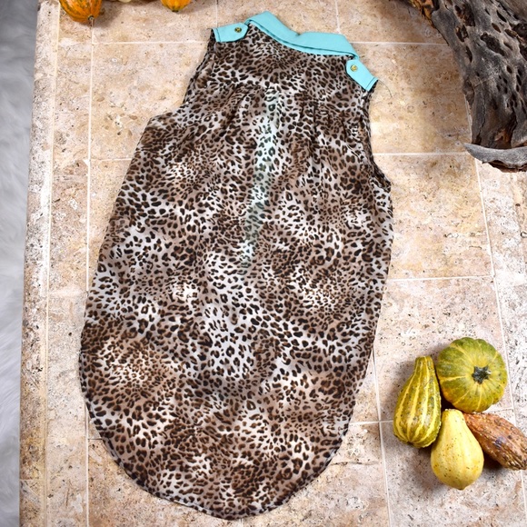 Glam Dollz turquoise and leopard sheer button up - Picture 3 of 4
